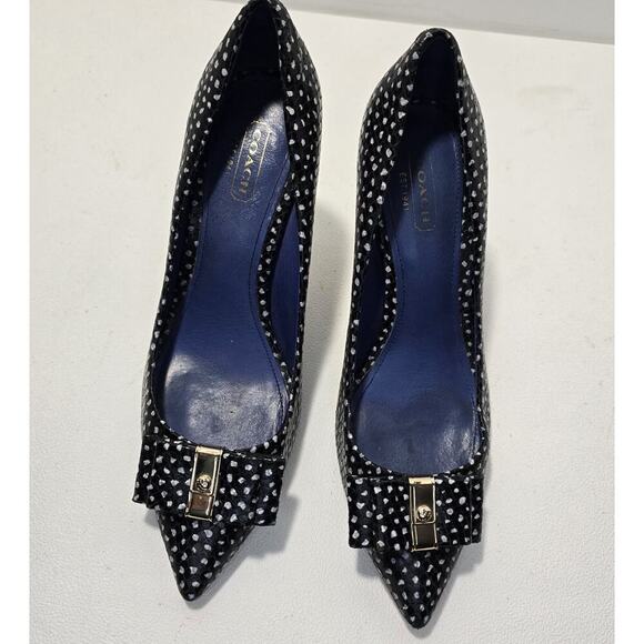 COACH Landrie Polka Dot Pointed Toe Bow Heels Black/White dots Women SZ 7 B - Picture 2 of 10